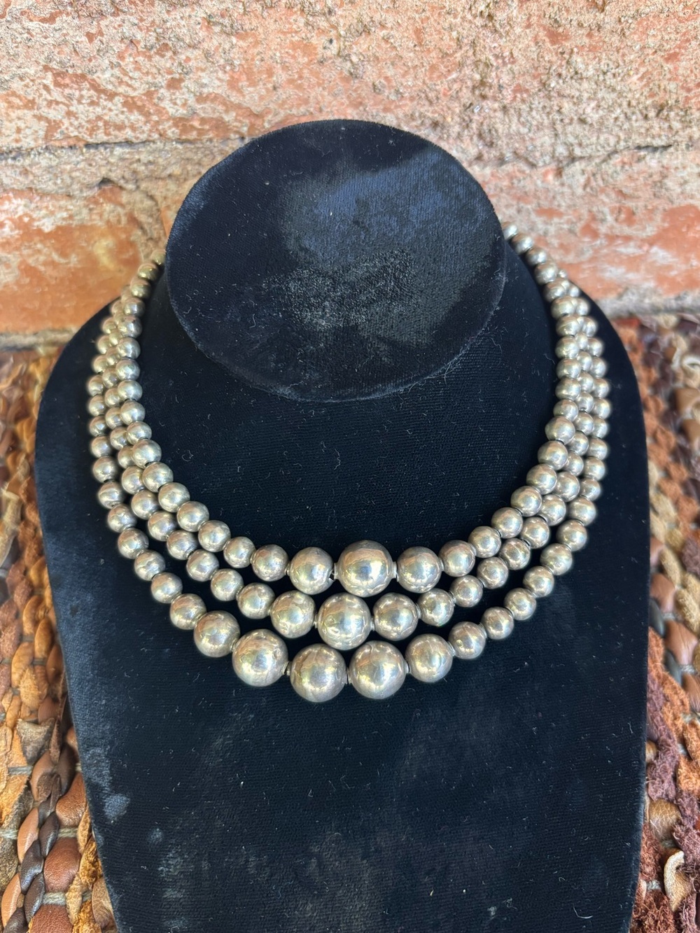 Vintage Iguala Sterling Silver 925 Graduated Ball Bead Necklace 3 Strand 36g
